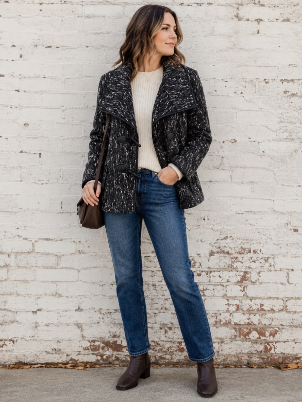 Vintage Northern Reflections Black Gray Tweed Wool Blend Toggle Jacket Size M